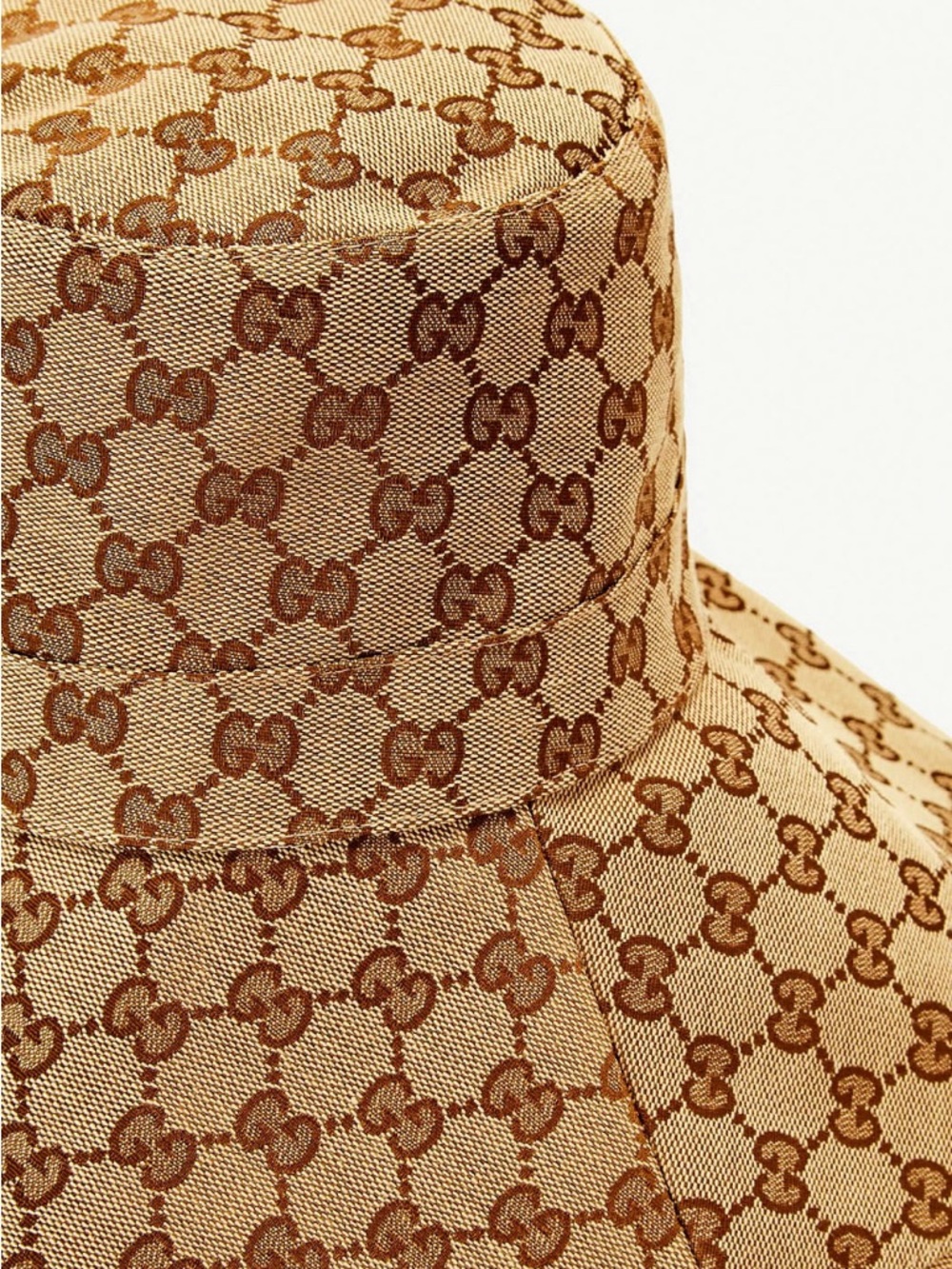 Monogram Jacquard Bucket Hat Beige Canvas Tan Large Wide Brim Golden Summer New - Picture 15 of 16